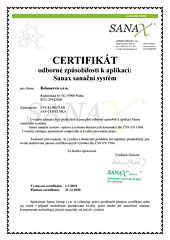Certifikát Sanační systémy SANAX